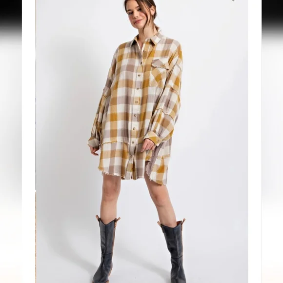 Easel Oversized Linen Blend Button Down T-shirt Dress - Picture 3 of 10